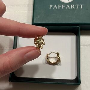 New Double sided Teddy bear + heart hoop earrings hoops. 
Paffartt brand